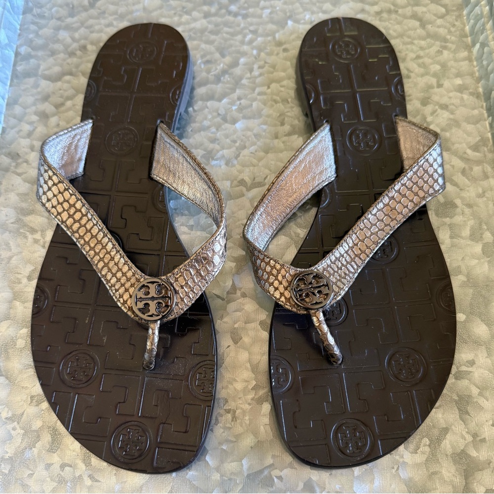 Tory Burch Brown Textured Sandals